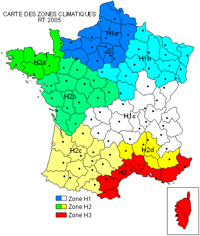 CARTE DES ZONES CLIMATIQUES RT 2005